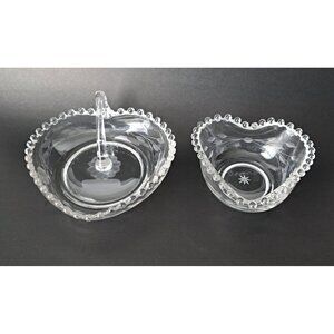 Vintage Heart Shaped Candlewick Candy Dish Condiment Bowls Cornflower Etched